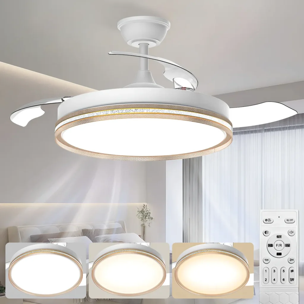 Airwit 42" gold retractable ceiling fan with LED light and remote control