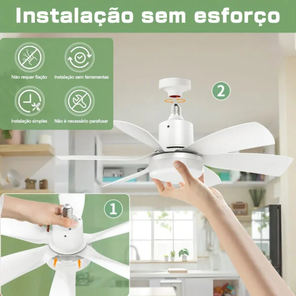 Instalação simples tipo lâmpada E27 do ventilador Airwit 21”