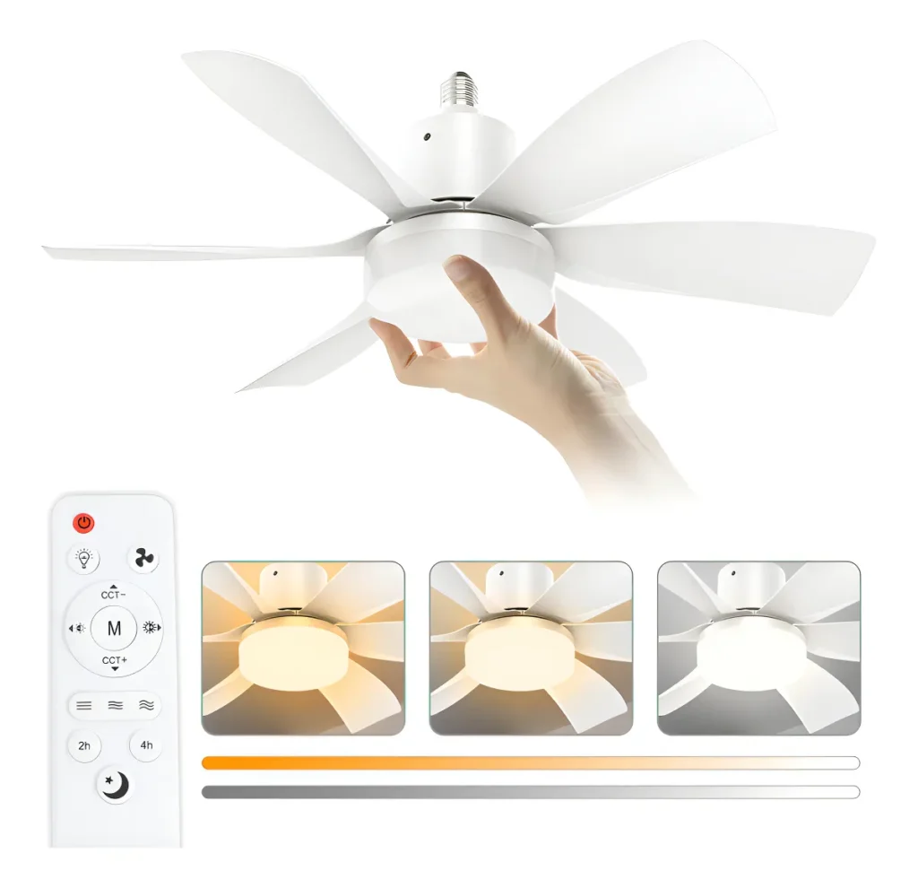Airwit 21" E27 small ceiling fan with LED light and remote control