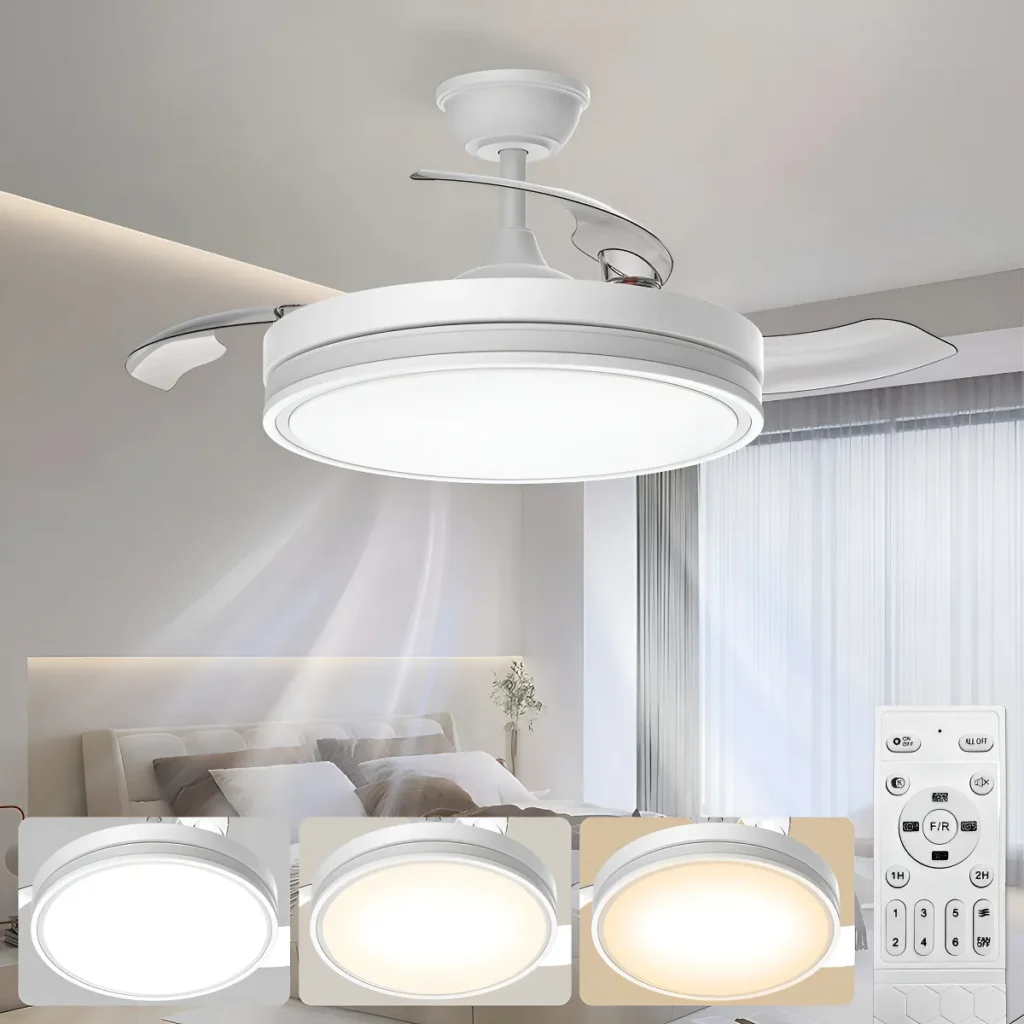 Airwit 42" retractable ceiling fan with LED light and silent DC motor