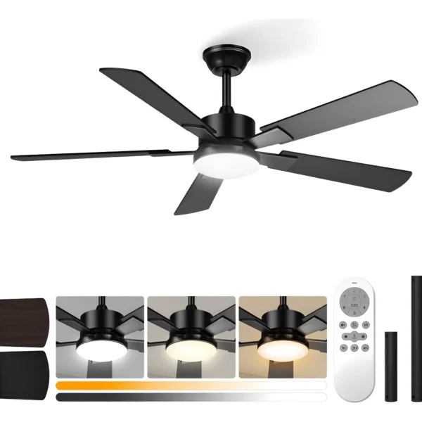 Ventilador de teto Airwit 52” com 5 pás dupla face e luz LED ajustável