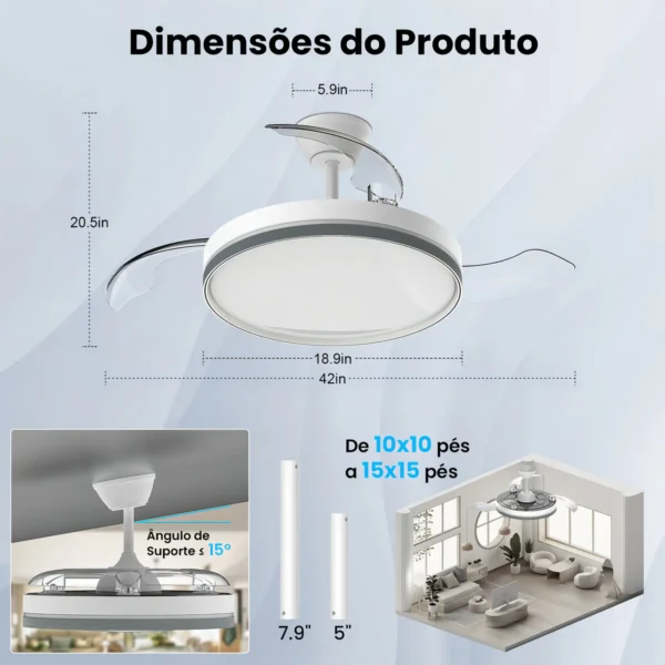 Ventilador retrátil Airwit 42” instalado em ambiente moderno