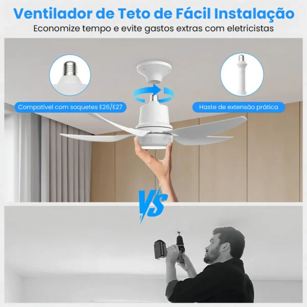 Instalação fácil tipo lâmpada E27 do ventilador Airwit 28”