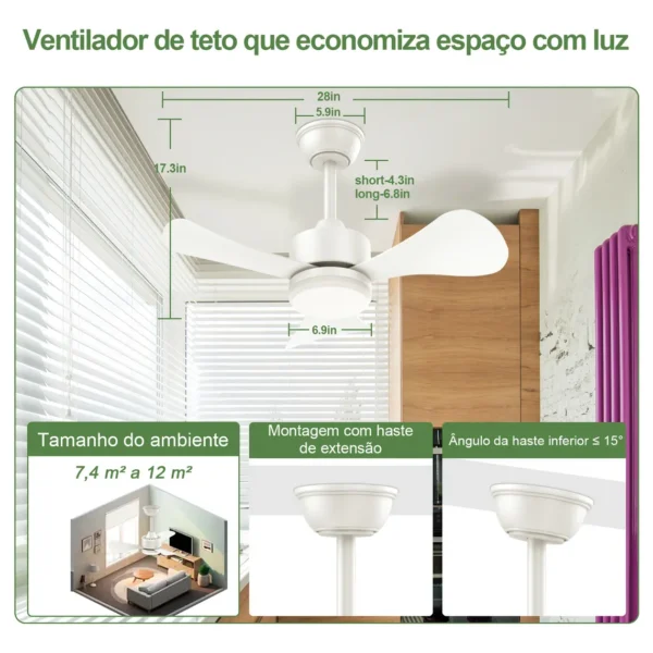 Ventilador Airwit 28” instalado em quarto pequeno e moderno