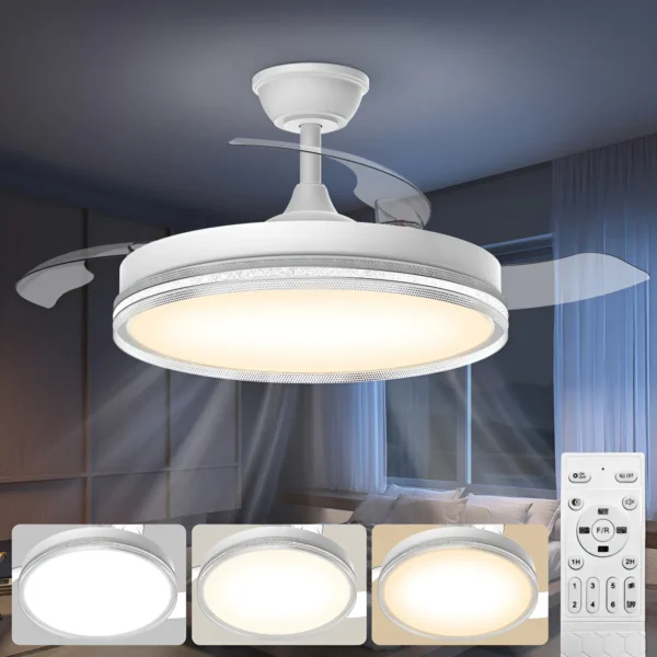 Ventilador de teto retrátil Airwit 42” (106 cm) com luz LED e motor DC silencioso