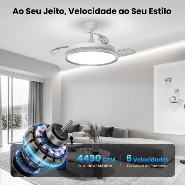 ventilador de teto retrátil airwit 42” (106 cm) com luz led, motor dc silencioso e controle remoto