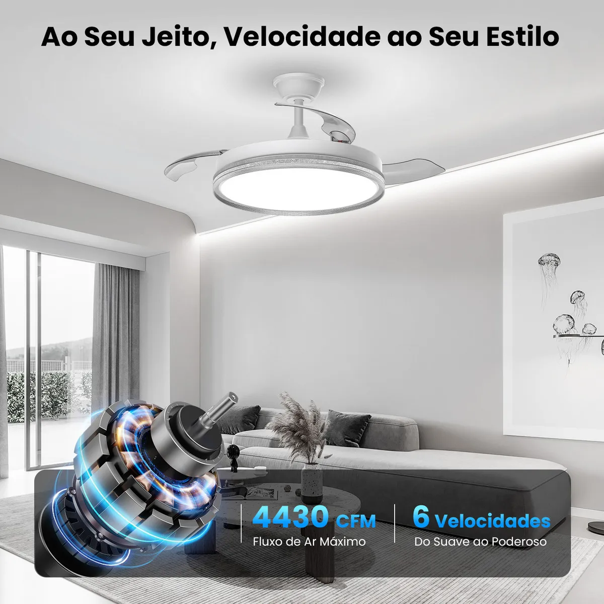 ventilador de teto retrátil airwit 42” (106 cm) com luz led, motor dc silencioso e controle remoto ventilador de teto retrátil airwit 42” (106 cm) com luz led, motor dc silencioso e controle remoto