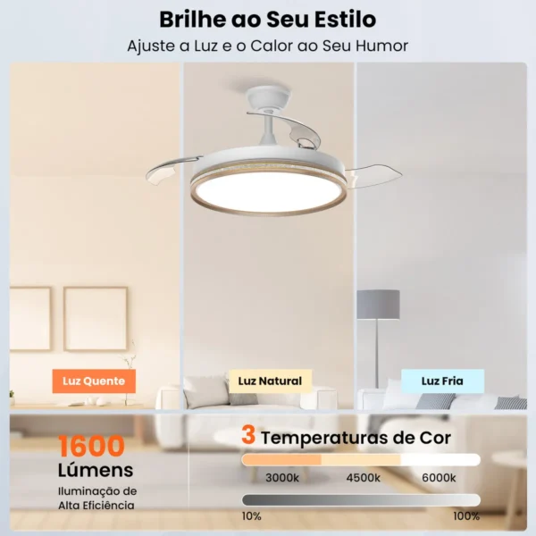 Luz LED 3 cores ajustáveis do ventilador Airwit 42” dourado