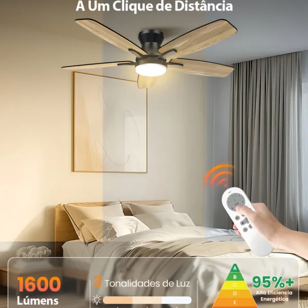 ventilador de teto silencioso prata 42'' com luz led, pás retráteis, controle remoto, 6 velocidades, dupla voltagem, 3 cores de iluminação, ideal para quartos, salas e ambientes modernos