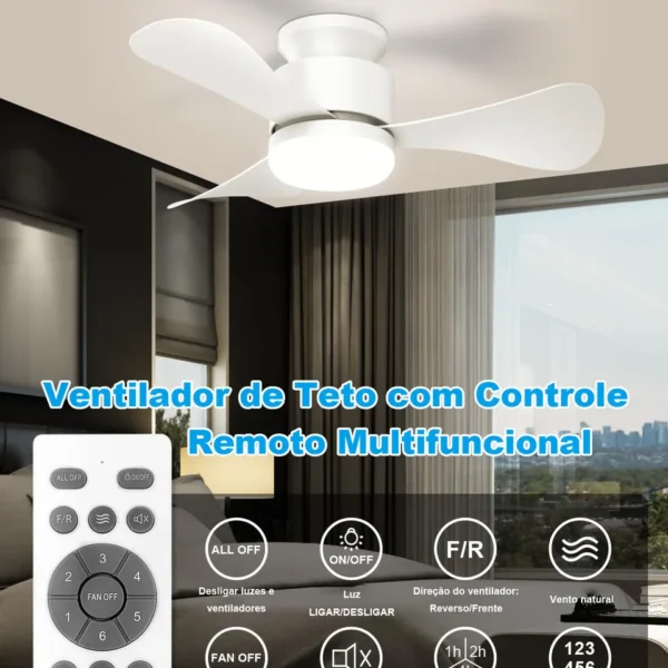ventilador de teto embutido airwit 28” (71 cm) com luz led, motor dc silencioso e controle remoto
