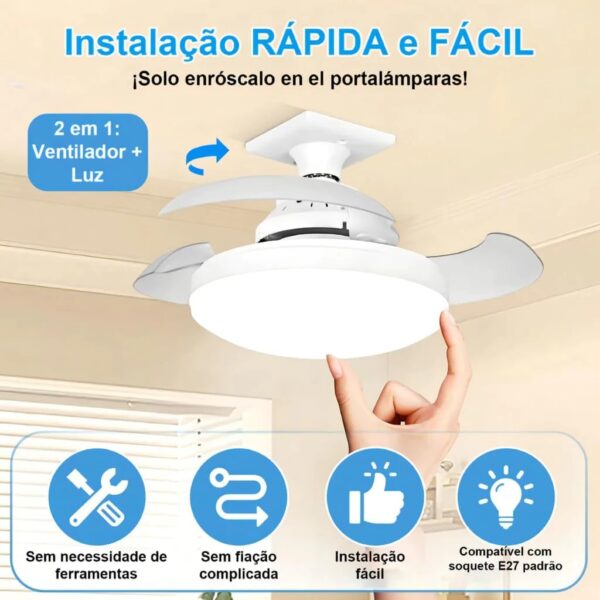 Instalação simples tipo lâmpada E27 do ventilador Airwit X40