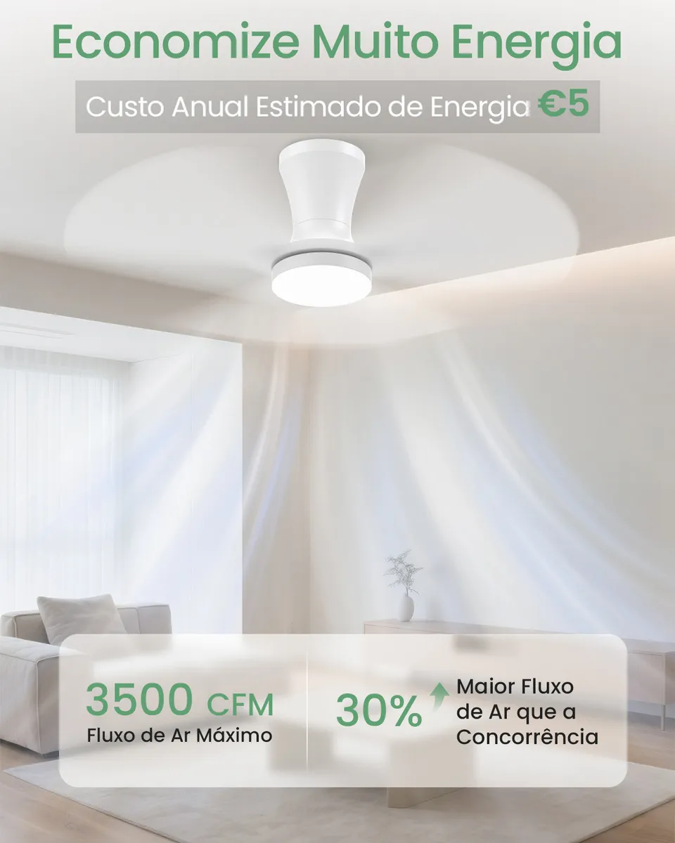 Ventilador de teto silencioso com motor DC 35 dB ideal para quarto e home office