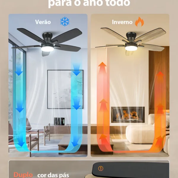 ventilador de teto silencioso prata 42'' com luz led, pás retráteis, controle remoto, 6 velocidades, dupla voltagem, 3 cores de iluminação, ideal para quartos, salas e ambientes modernos