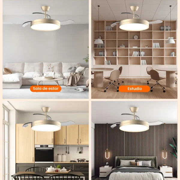 Ventilador retrátil Airwit 42” instalado em quarto moderno