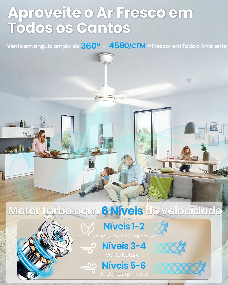 Ventilador de Teto com Controle Remoto e Luz LED 18W, Pás Dupla Face (Madeira Clara/Branco) - Image 4