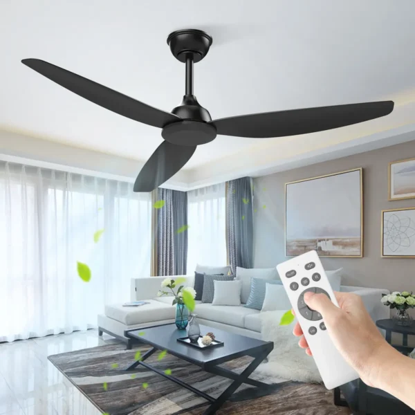 Ventilador de teto com controle remoto 52 polegadas preto sem luz com motor DC silencioso