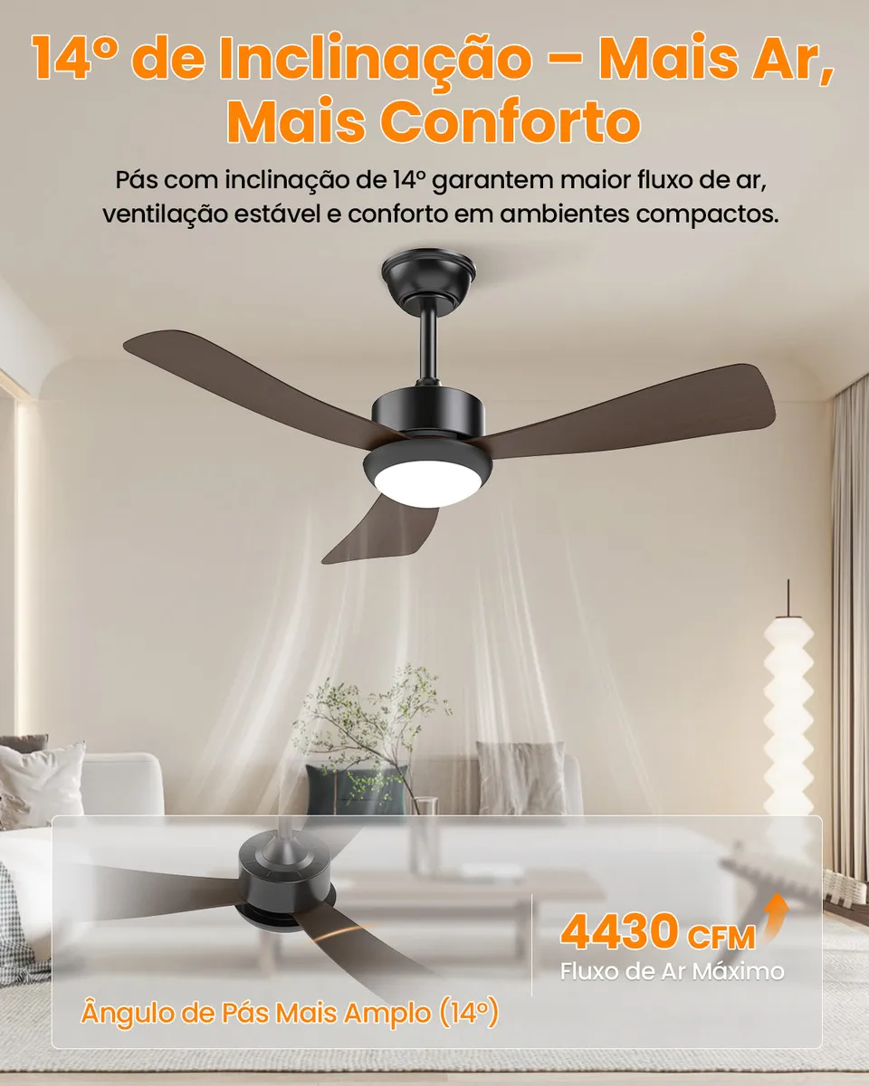Airwit Ventilador de Teto 42” Preto com Pás Madeira Escura e Controle Remoto Silencioso (Motor DC 25 dB, Luz LED 21W) - Imagem 4