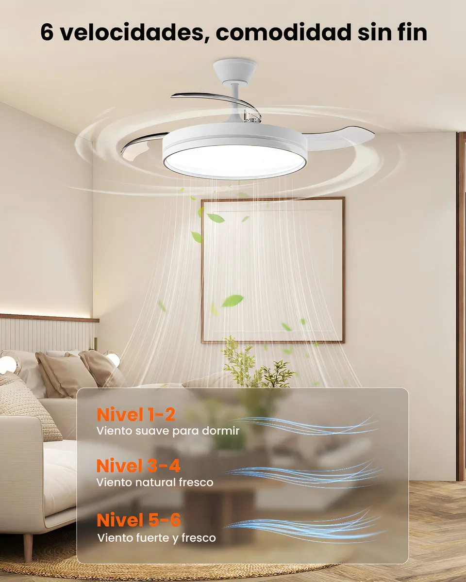 Ventilador de Teto Retrátil 106 cm com Controle Remoto e Luz LED 3CCT Silencioso – Image 2