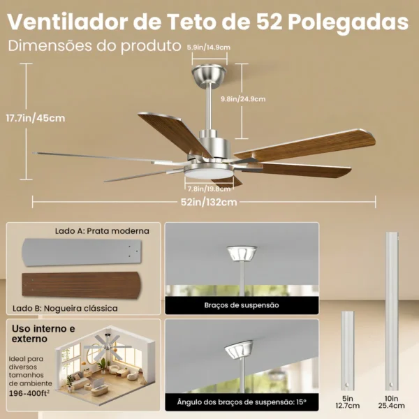 Ventilador de teto com acabamento níquel areia galvanizado brilhante durável e sofisticado