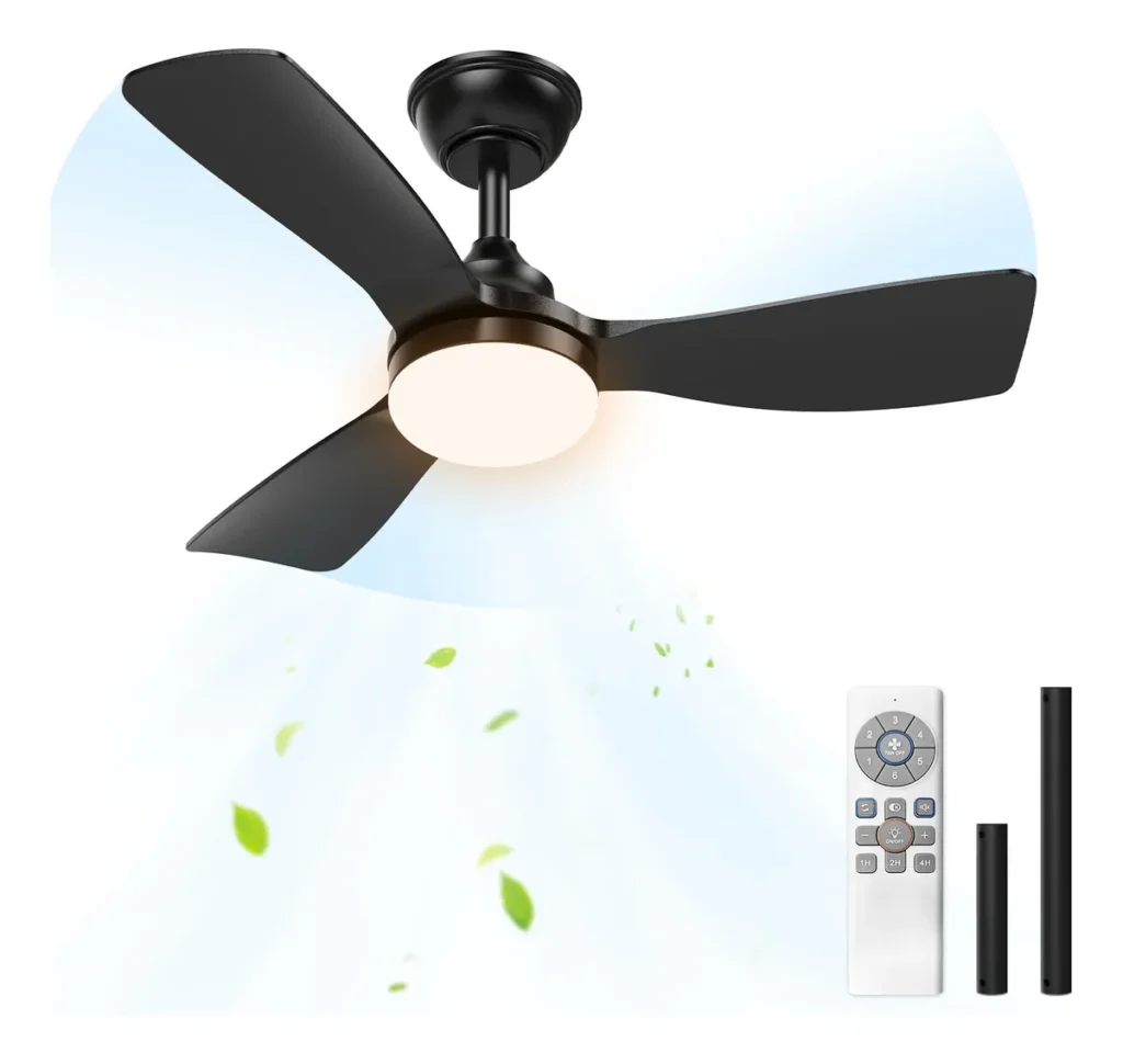 Ceiling fan with remote control 36 inches black with dimmable 21W LED light