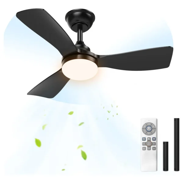 Ventilador de teto com controle remoto 36 polegadas preto com luz LED 21W dimerizável