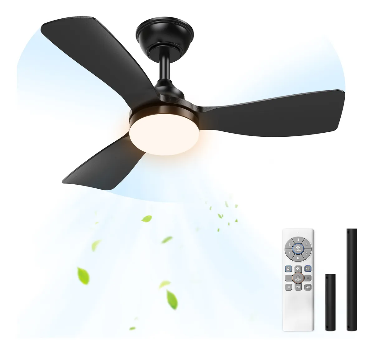 Ventilador de teto com controle remoto 36 polegadas preto com luz LED 21W dimerizável