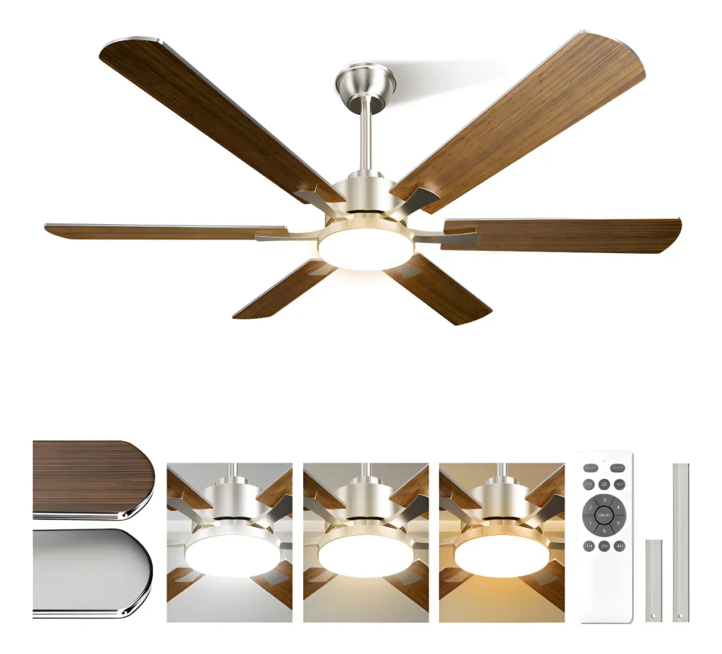 Ventilador de teto com controle remoto 52 polegadas com pás dupla face prateado nogueira e luz LED 18W
