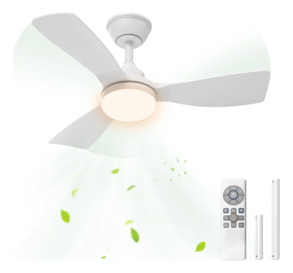 36" white farmhouse remote control ceiling fan with 21W dimmable LED light