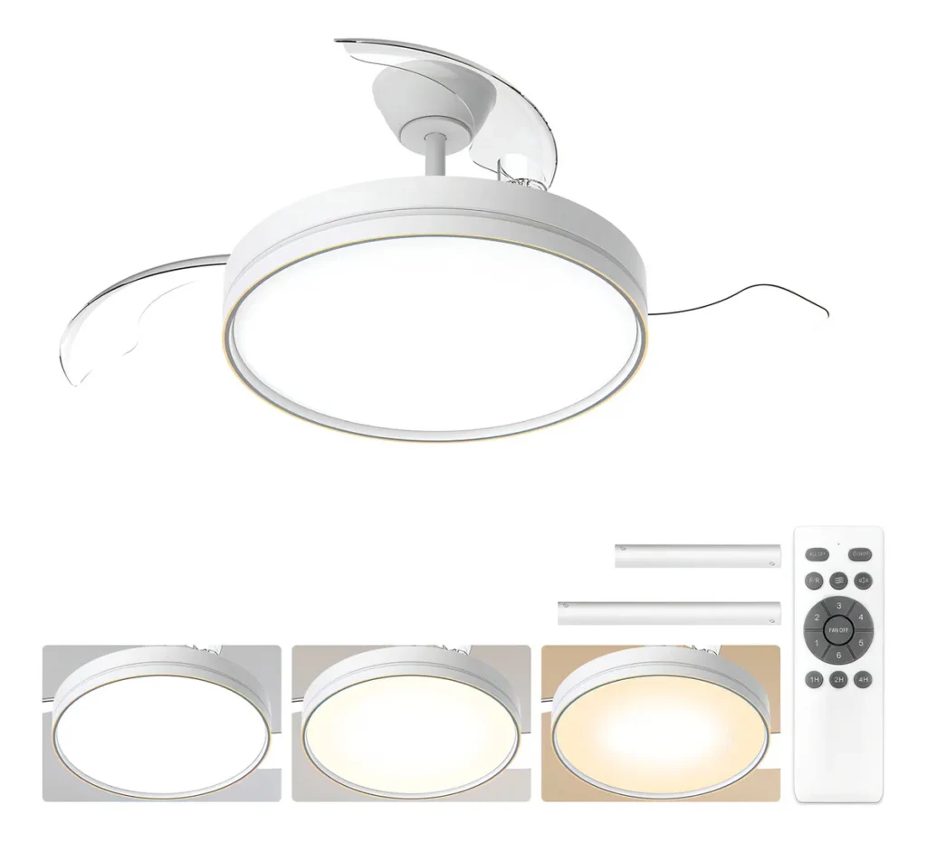 106 cm retractable ceiling fan with 3CCT LED light and remote control modern compact design