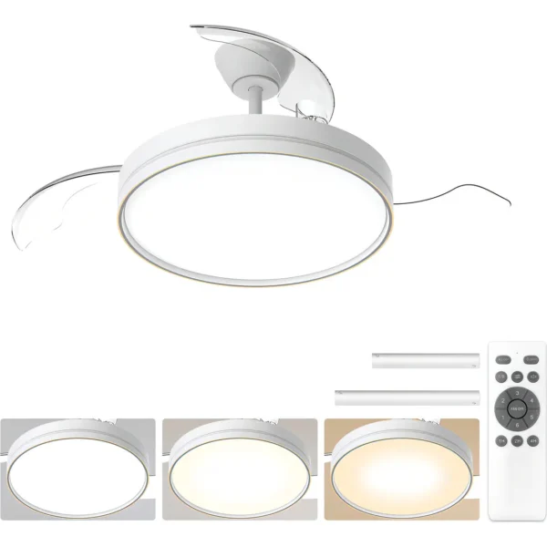 Ventilador de teto retrátil 106 cm com luz LED 3CCT e controle remoto design moderno compacto