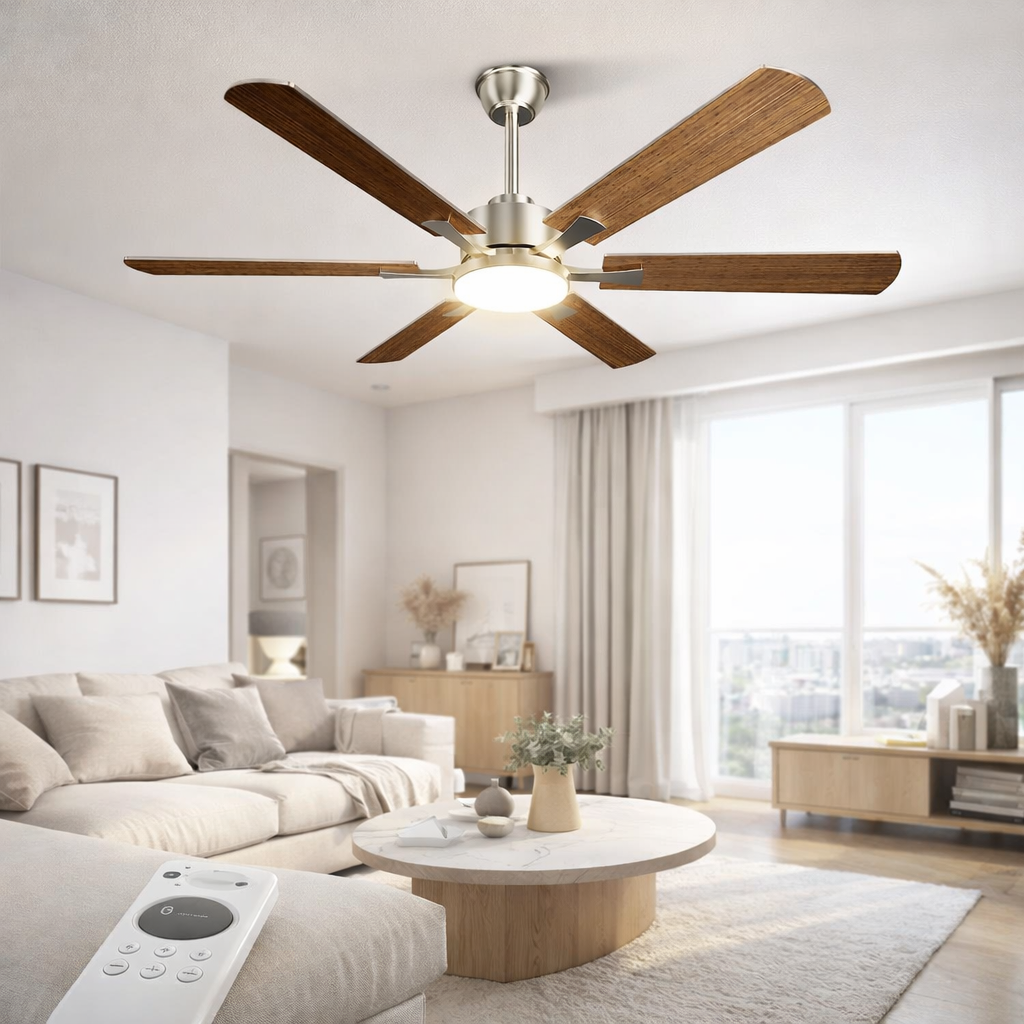 Ventilador de techo de 52 pulgadas con luz, 6 aspas, modelo AIRWIT 60008 con control 2.4G