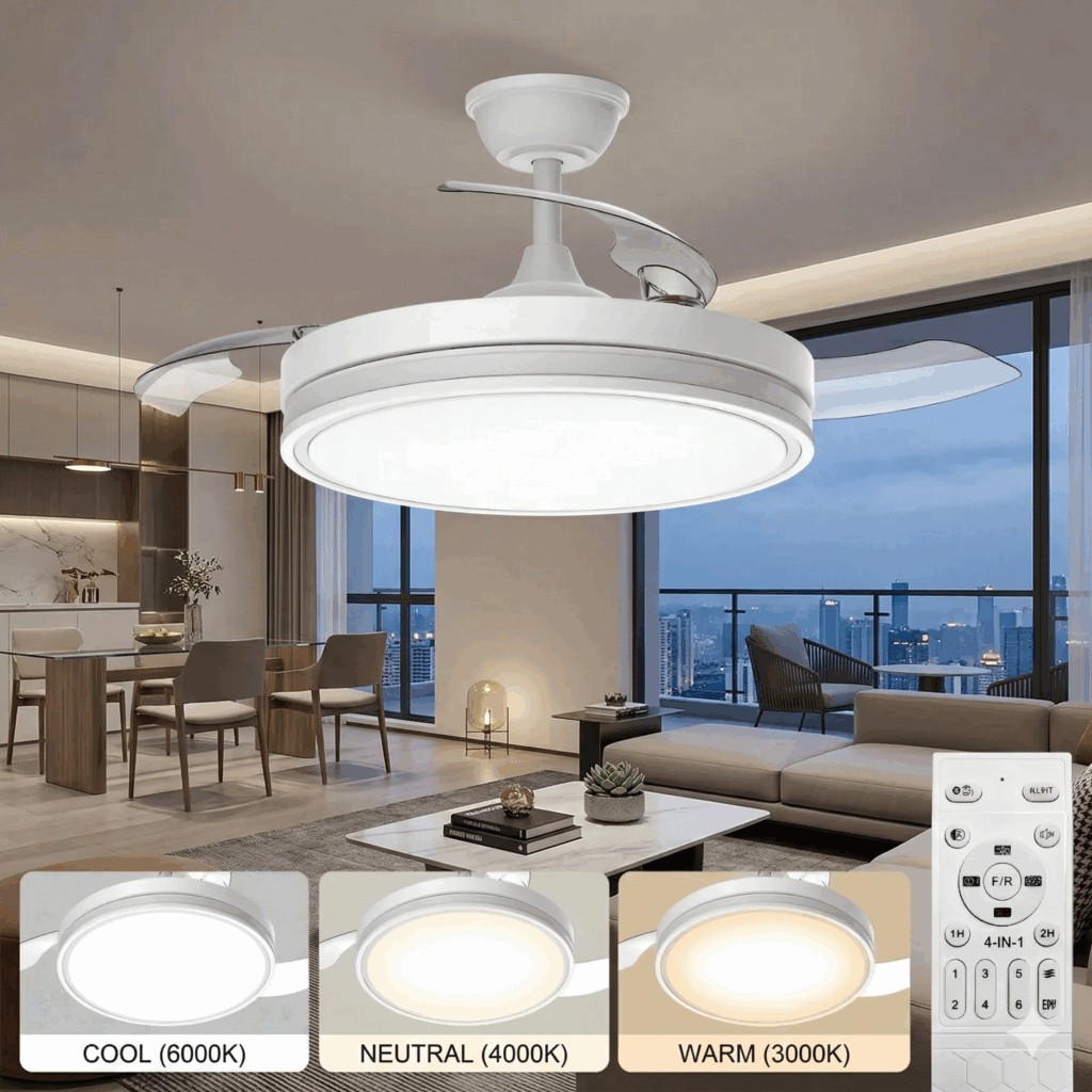 42 inch ceiling fan with light, minimalist 3-blade AIRWIT model 70003 with remote control