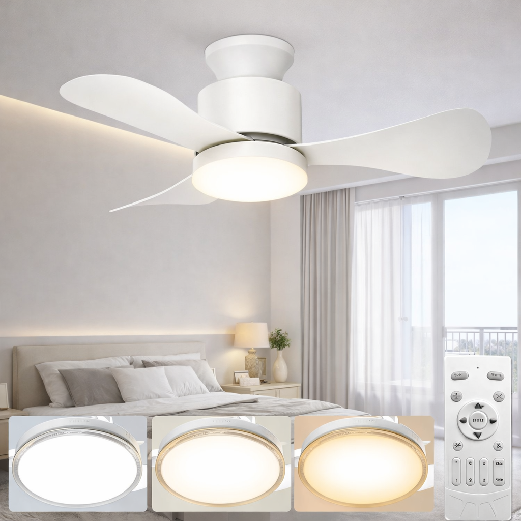 Ventilador de techo compacto de 28 pulgadas con luz, modelo AIRWIT 60002, ideal para tiendas, instaladores y apartamentos pequeños