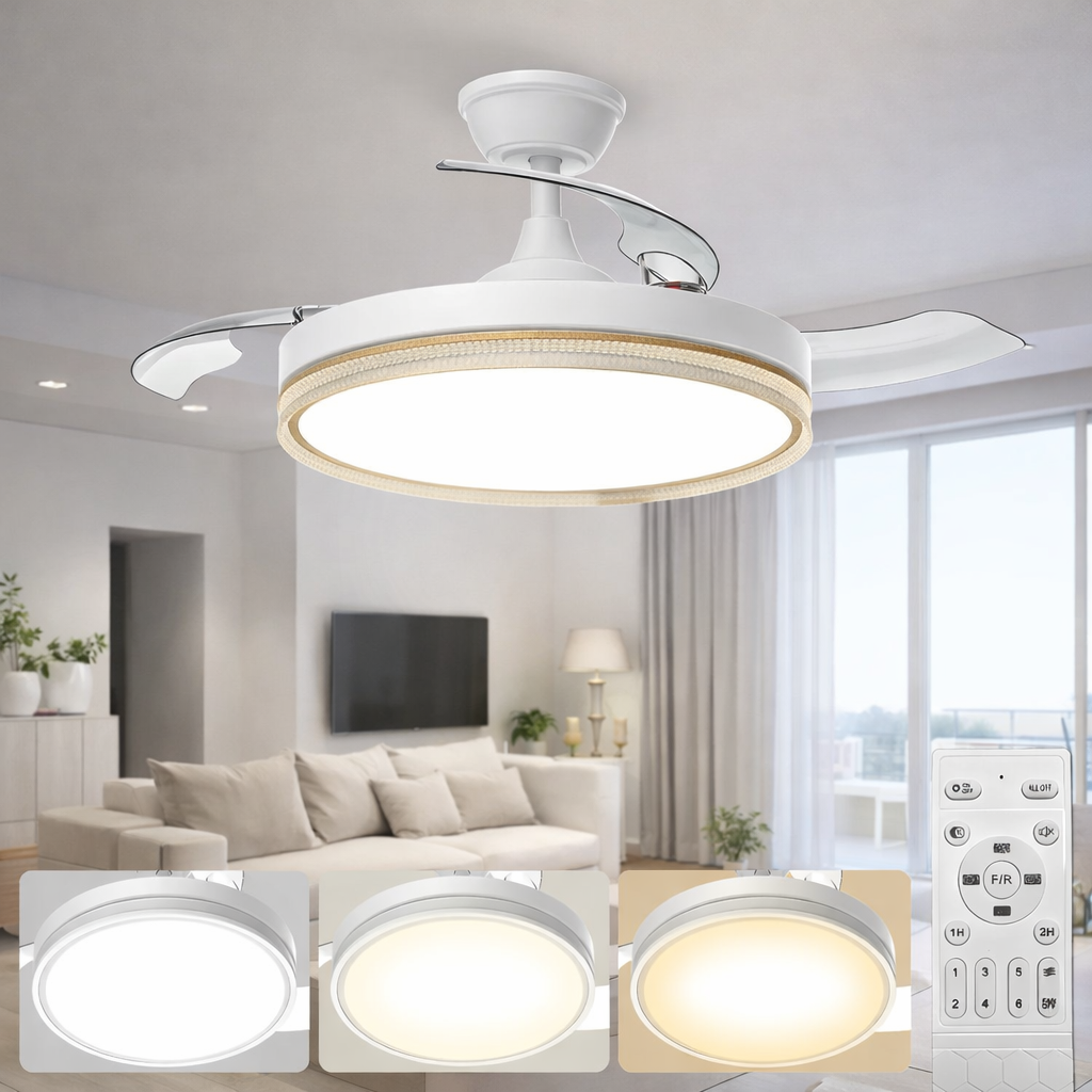 Ventilador de techo compacto de 28 pulgadas con luz, modelo AIRWIT 60002, ideal para tiendas, instaladores y apartamentos pequeños