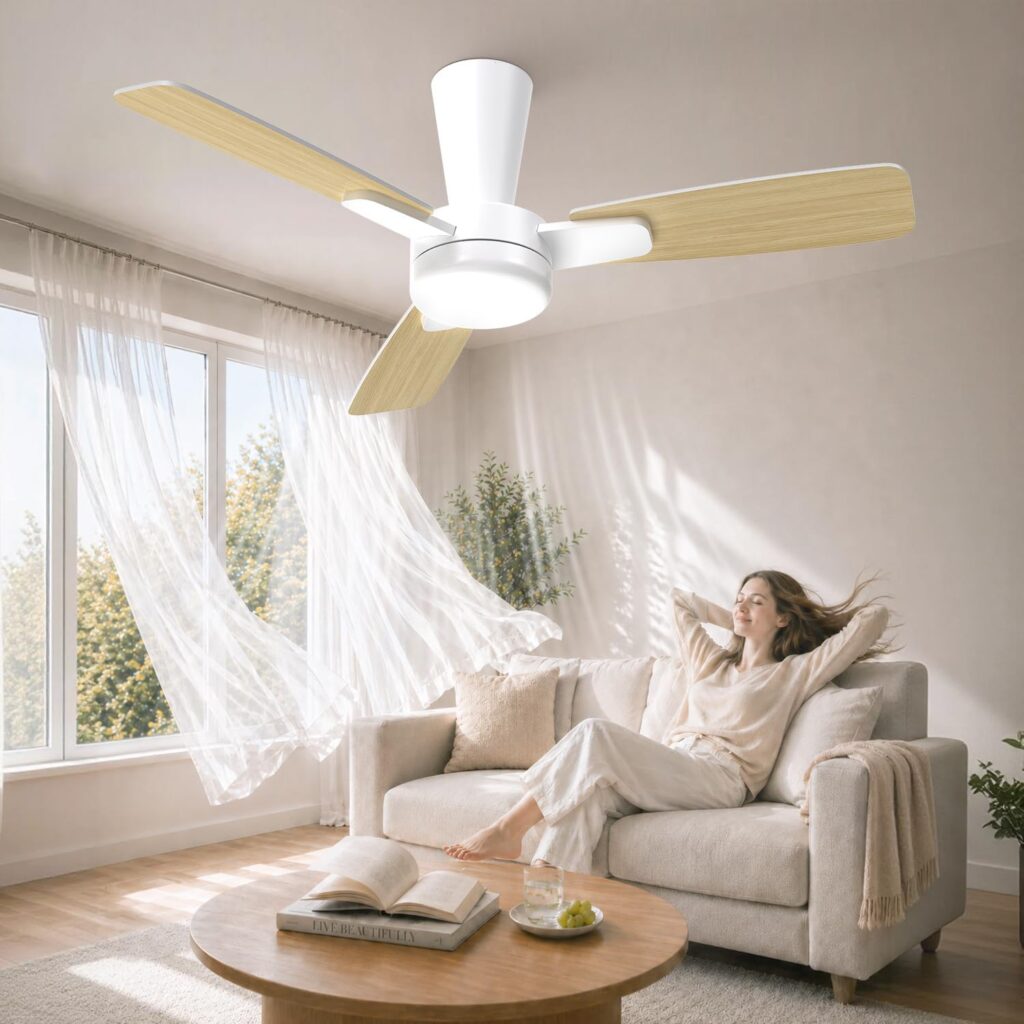 AIRWIT 80001 smart ceiling fan in yellow wood grain and white finish