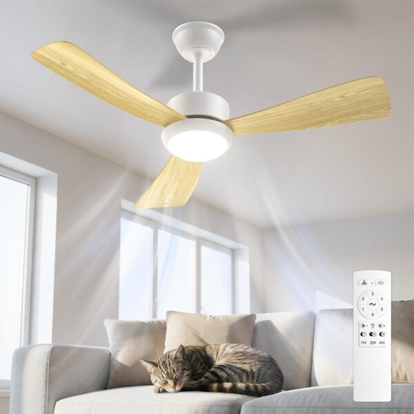 Airwit Ventilateur Plafond avec Lumière 106cm, Pales Effet Bois, Plafonnier Ventilateur Silencieux avec Telecommande, LED Dimmable, Moteur DC Réversible, 6 Vitesses pour Chambre Salon [Classe énergétique D]